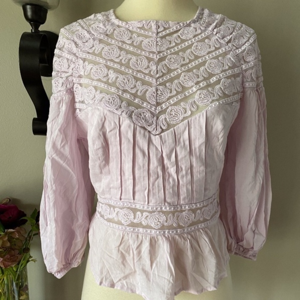 Free People Lavender Victorian Lace Blouse XS